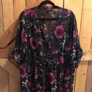 Sheer floral chiffon high-low babydoll tunic